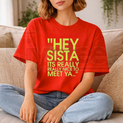 Hey Sista Graphic T-Shirt – Retro Groovy Sisterhood Floral Tee