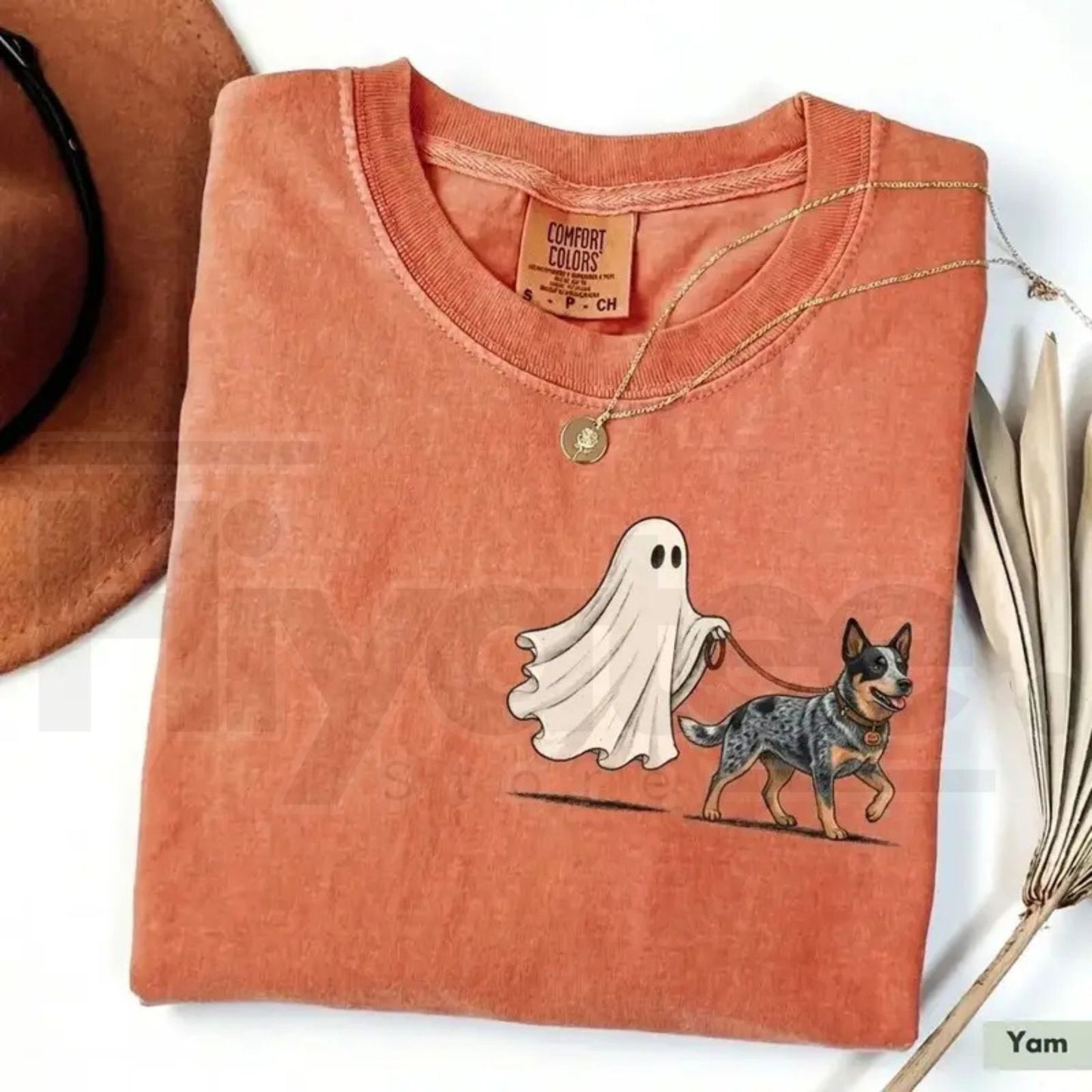 Comfort Color Ghost Walking Dog Halloween Shirt Cute Personalized Pet Tee