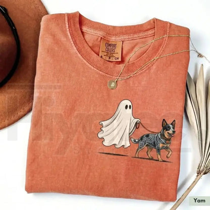 Comfort Color Ghost Walking Dog Halloween Shirt Cute Personalized Pet Tee