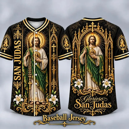 Men's San Judas Tadeo Graphic V-Neck Shirt & Baseball Jersey Style Top