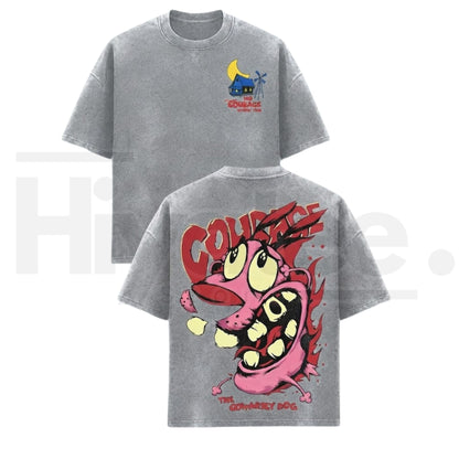 Courage the Cowardly Dog Vintage Washed T-Shirt – Y2K Nostalgia Oversized Cotton Graphic Tee