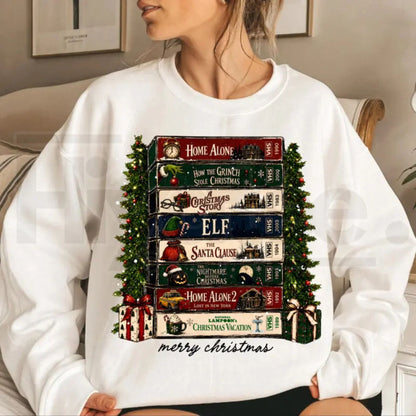 Retro Holiday VHS Sweatshirt – Vintage Christmas Movie Night Graphic Crewneck, Cozy Festive Winter Pullover