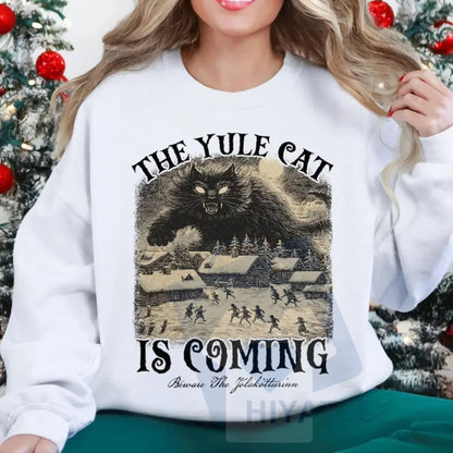 The Yule Cat Is Coming Sweatshirt: Gothic Christmas, Iceland Folklore, Pagan Gift, Folklore Shirt, Winter Solstice Apparel