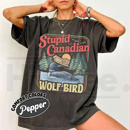 Stupid Canadian Wolf Bird T-Shirt – Retro Heated Rivalry Inspired Fan Tee