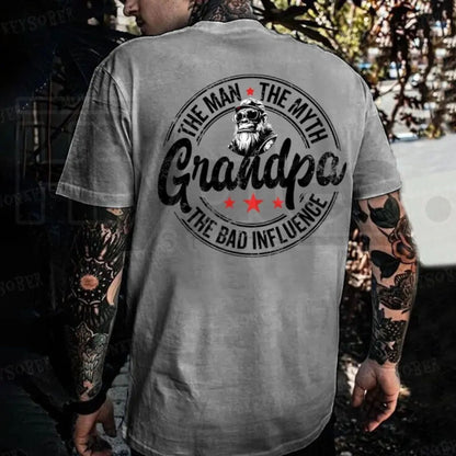 The Man The Myth Grandpa The Bad Influence T-Shirt – Funny Monkey Graphic Tee, Sarcastic Rock Style Shirt