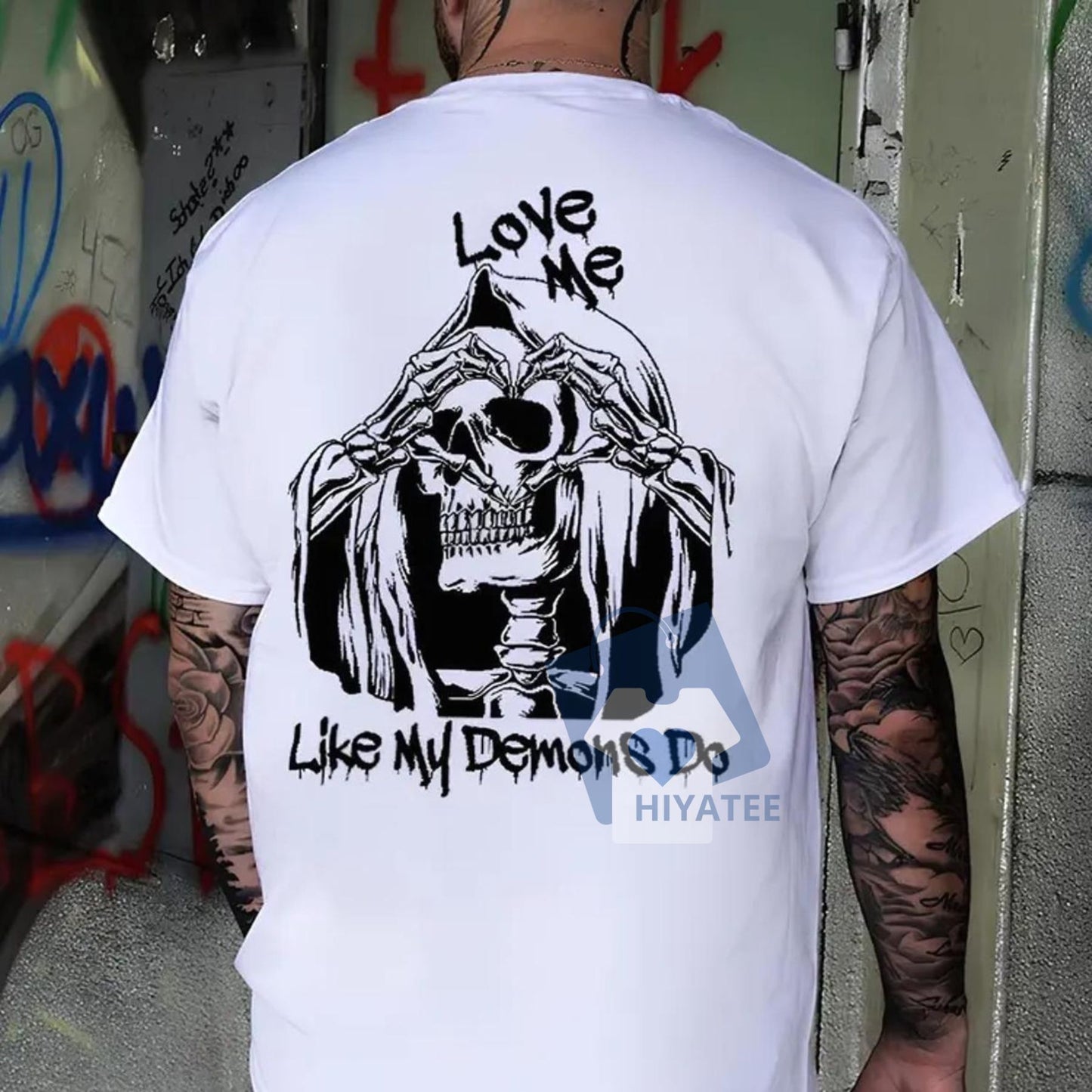 LOVE ME LIKE MY DEMONS DO T-Shirt – Skull Love Graphic Tee, Unisex Gothic Streetwear Shirt, Soft Cotton Menswear Top, Short Sleeve