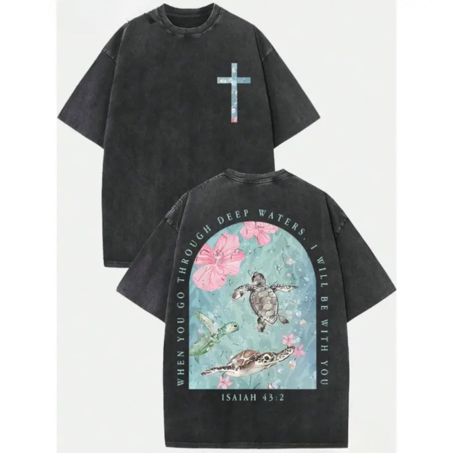 Sea Turtle "I Will Be With You" Vintage Washed T-Shirt – Oversized Pure Cotton Streetwear