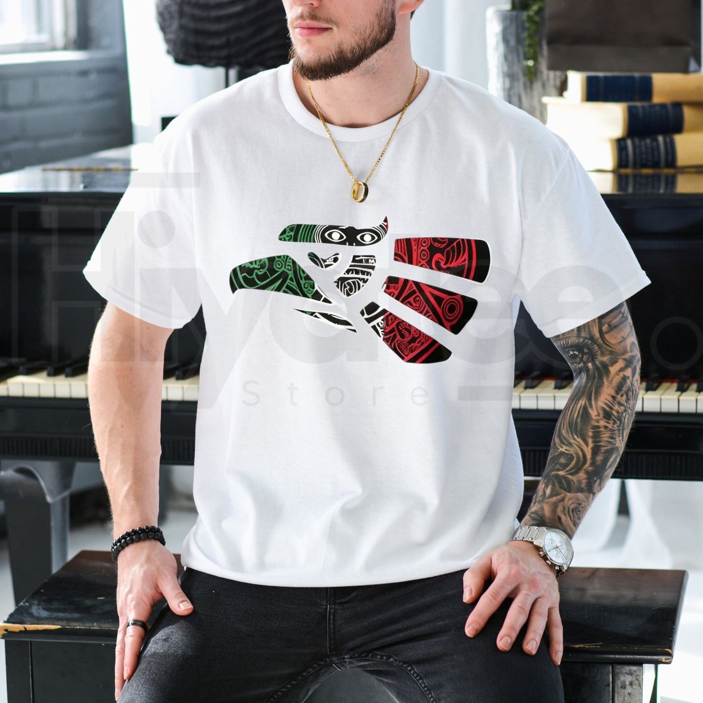 Latino Heritage Mexico Eagle Tribal Art T-Shirt – Mexican Flag Tattoo Style Tee