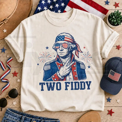 Two Fiddy George Washington T-Shirt – Funny 250th Anniversary Patriotic Meme Tee