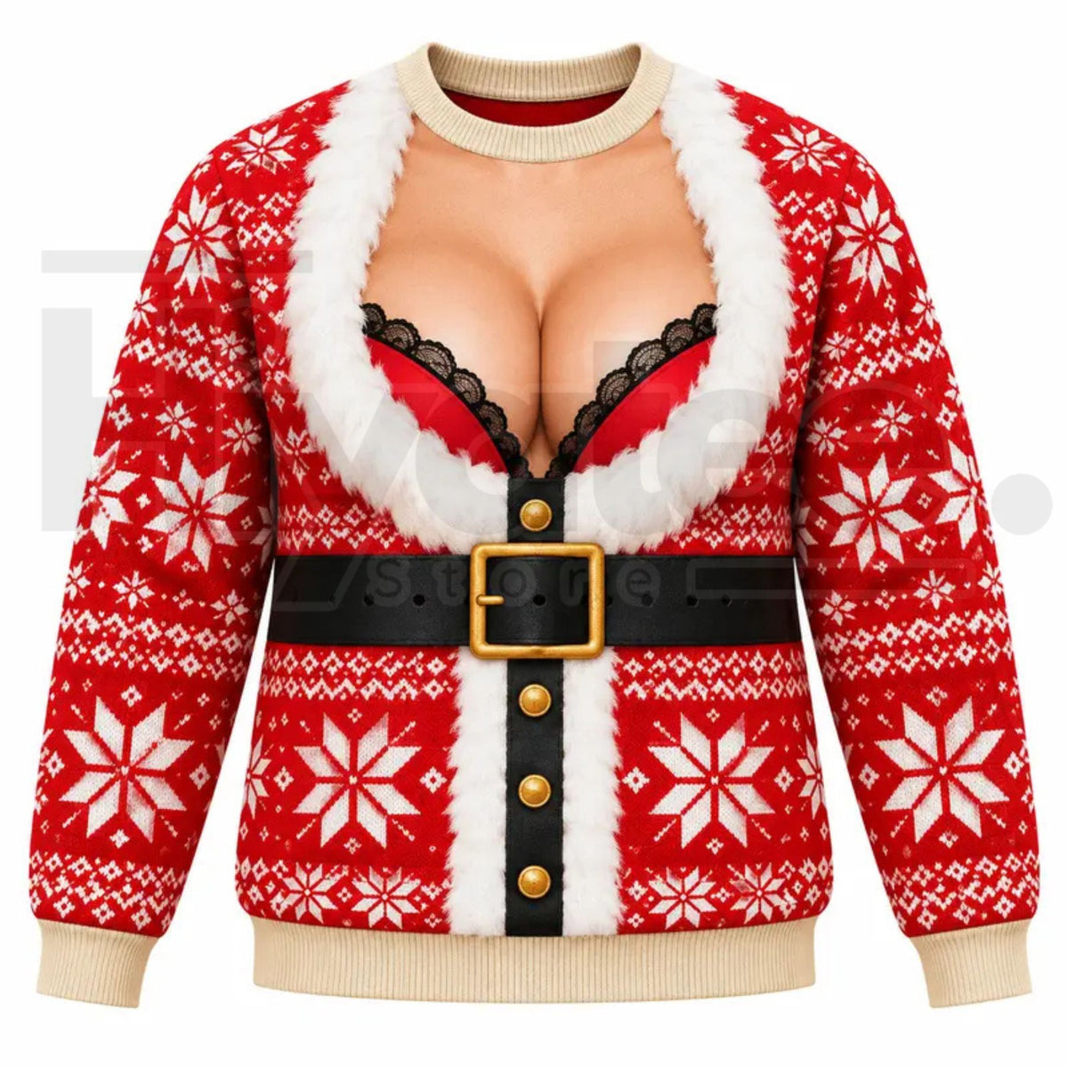 Funny 3D Print Fake Chest Ugly Christmas Sweater – Novelty Holiday Pullover