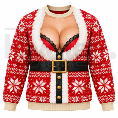 Funny 3D Print Fake Chest Ugly Christmas Sweater – Novelty Holiday Pullover