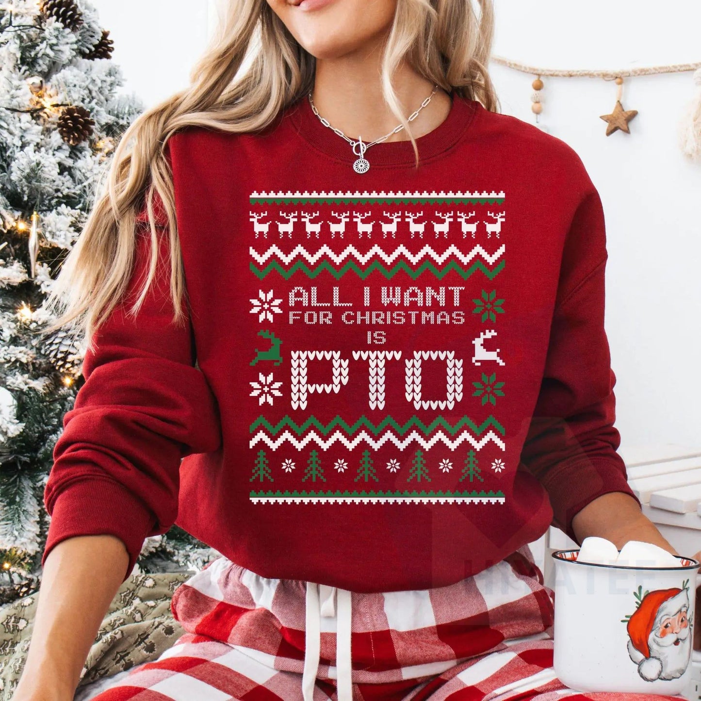 Office Ugly Christmas Sweater: Funny Christmas PTO Shirt, All I Want Is PTOer, Coworker Work Gift Exchange