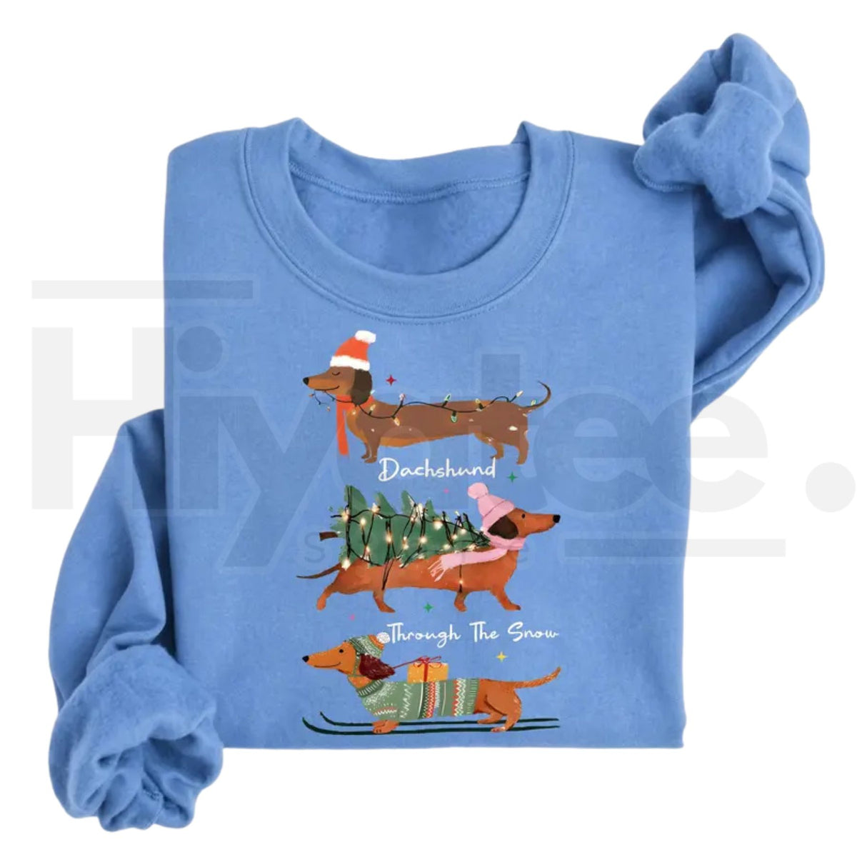 Christmas Wiener Dog Sweatshirt, Retro Dachshund Holiday Graphic Crewneck