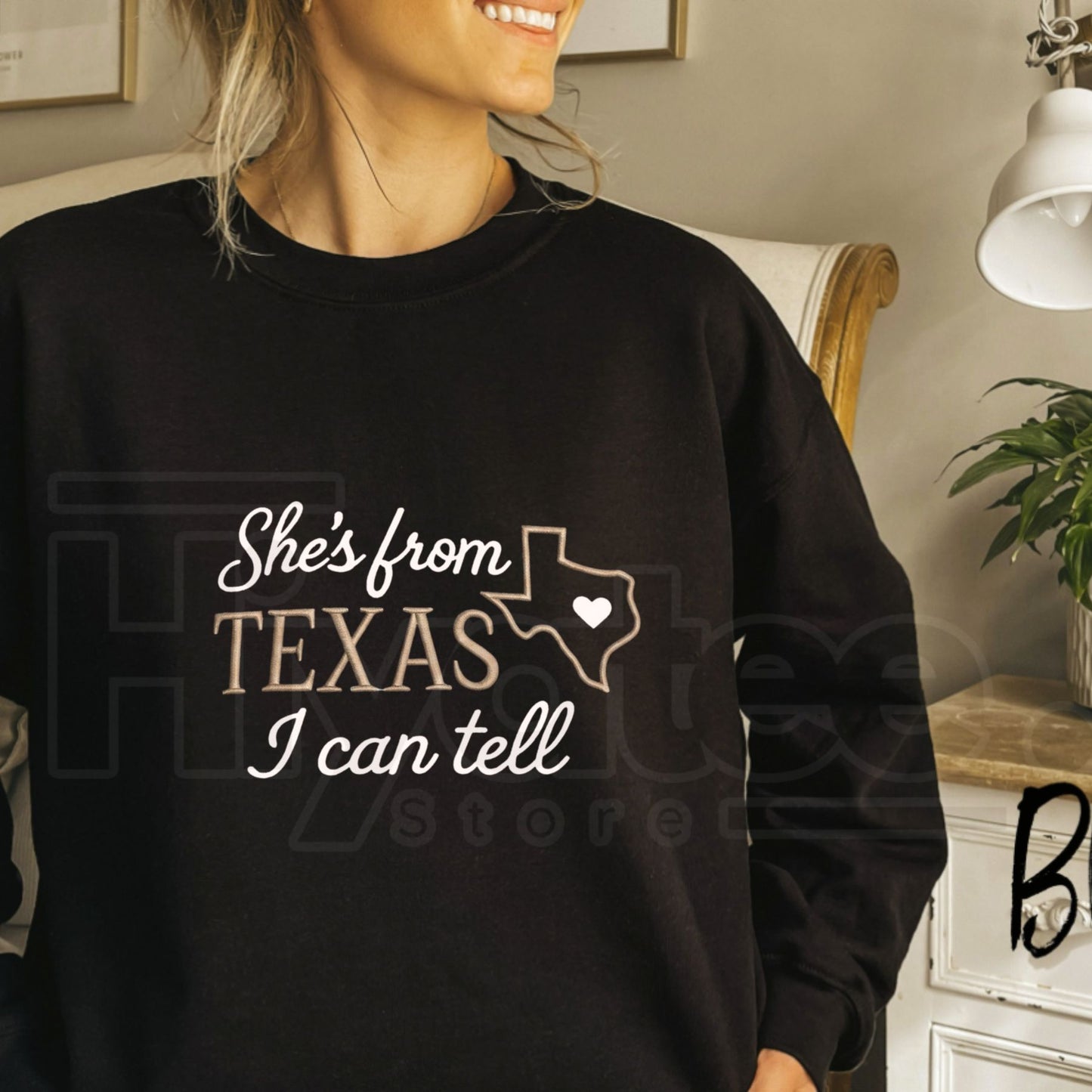 Lone Star State Pride: "She's from Texas" Embroidered Heart Sweatshirt