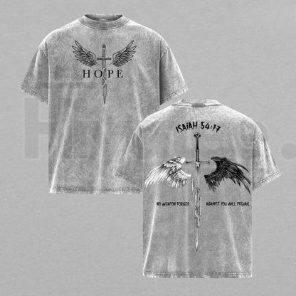 Isaiah 54:17 Armor of God T-Shirt – Vintage Washed Christian Sword & Shield Graphic Tee