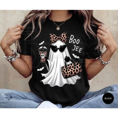Boo-Jee Ghost T-Shirt – Leopard Print Ghost Coffee Fall Halloween Tee