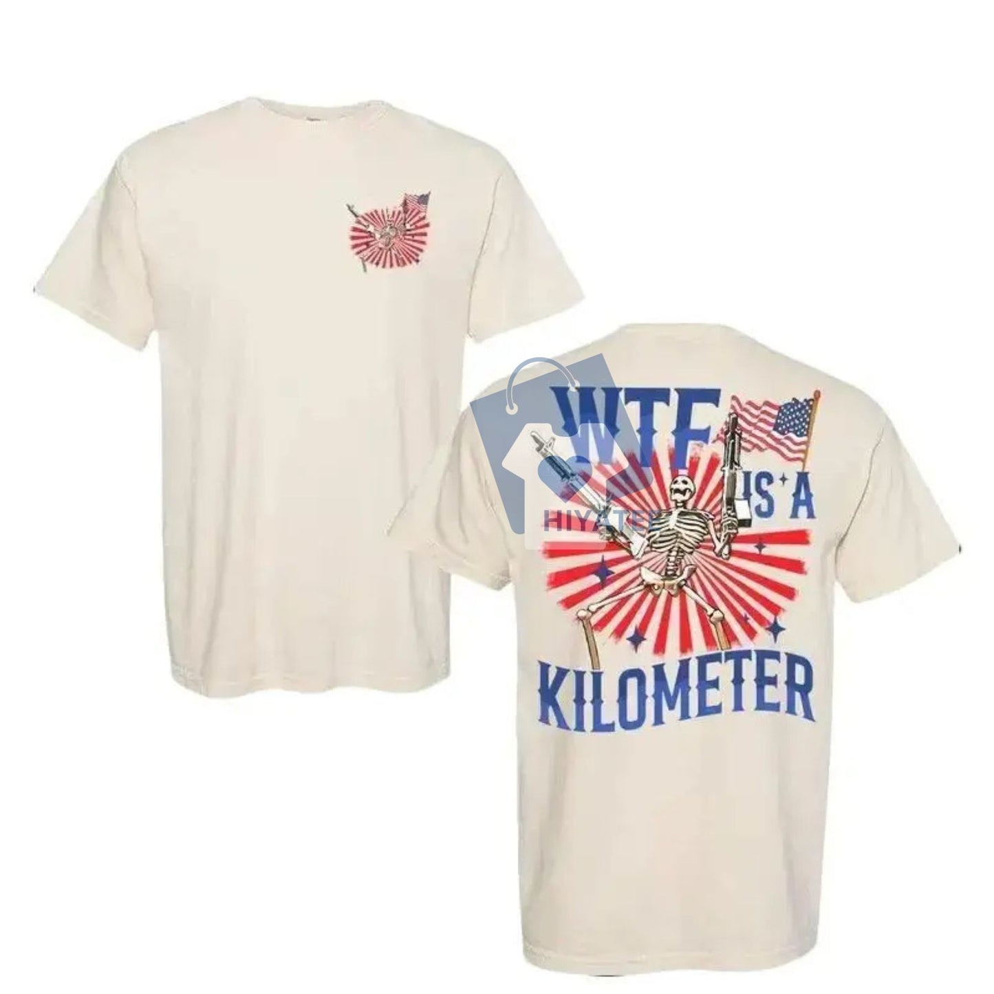 WTF Is A Kilometer T-Shirt – Funny 4th of July Skeleton Tee, Cringey USA Humor Shirt, Unisex Patriotic Meme Graphic