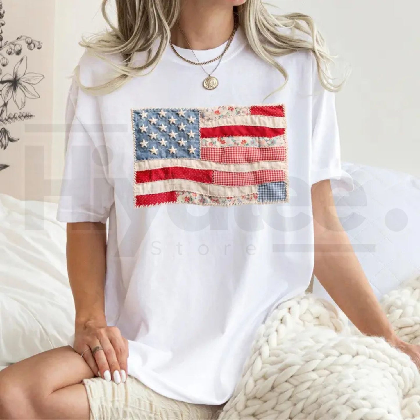 Comfort Colors® Retro American Flag Shirt – Faux Patchwork USA Patriotic Tee