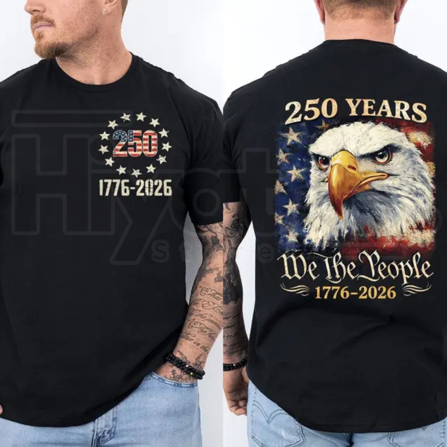 250 Years America Patriotic T-Shirt – Double Sided USA Flag 250th Anniversary Tee, Semiquincentennial 1776–2026 Shirt