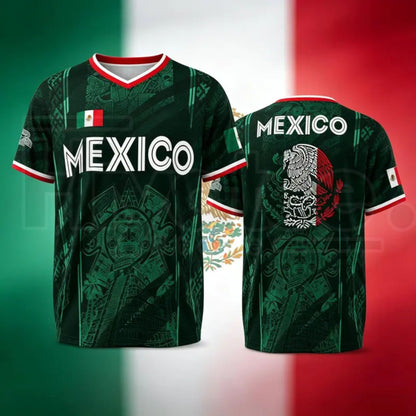 2026 Mexico Soccer Jersey – Chichén Itzá Pyramid Graphic Retro Football Shirt, All-Over Print Casual Sportswear