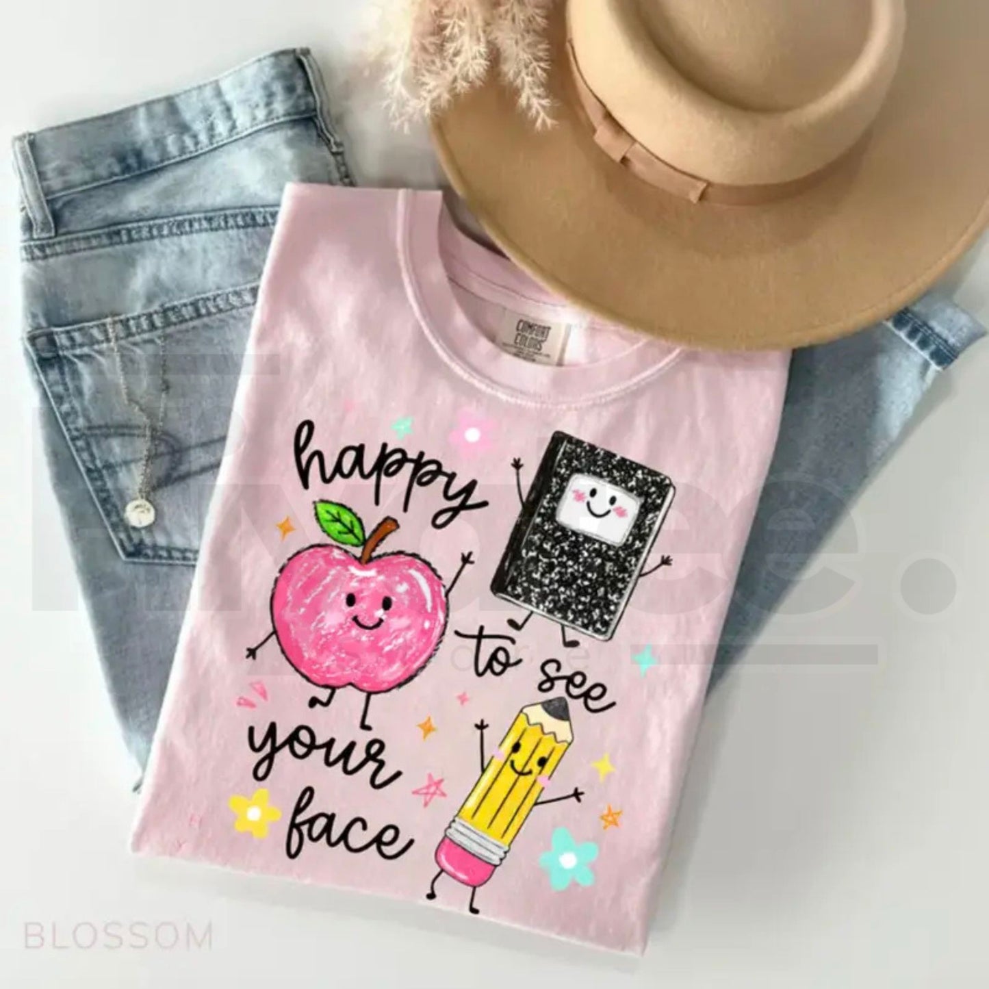 Comfort Colors Happy To See Your Face Shirt – Retro Preschool Teacher Back to School Graphic Tee, Cute Educator Gift