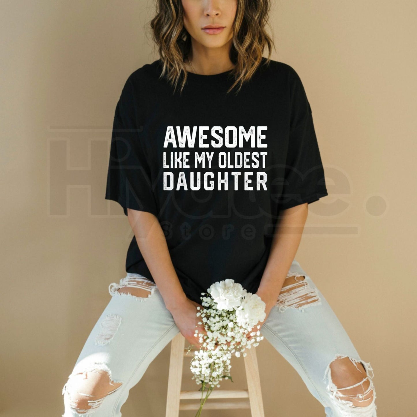"Awesome Like My Oldest Daughter" Dad Joke Classic T-Shirt – 100% Cotton Funny Tee