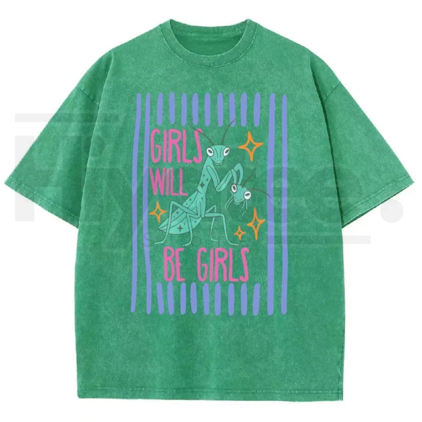 Girls Will Be Girls Mantis T-Shirt – Funny Bug Feminist Washed Graphic Tee