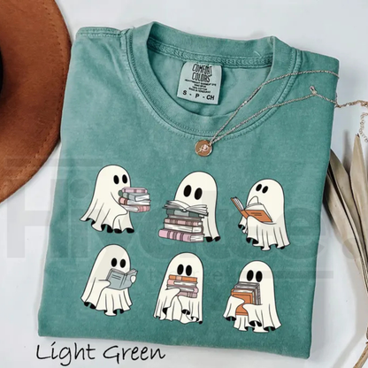 Comfort Colors Halloween Book Shelf Tshirt Ghost Reader Book Lover Shirt