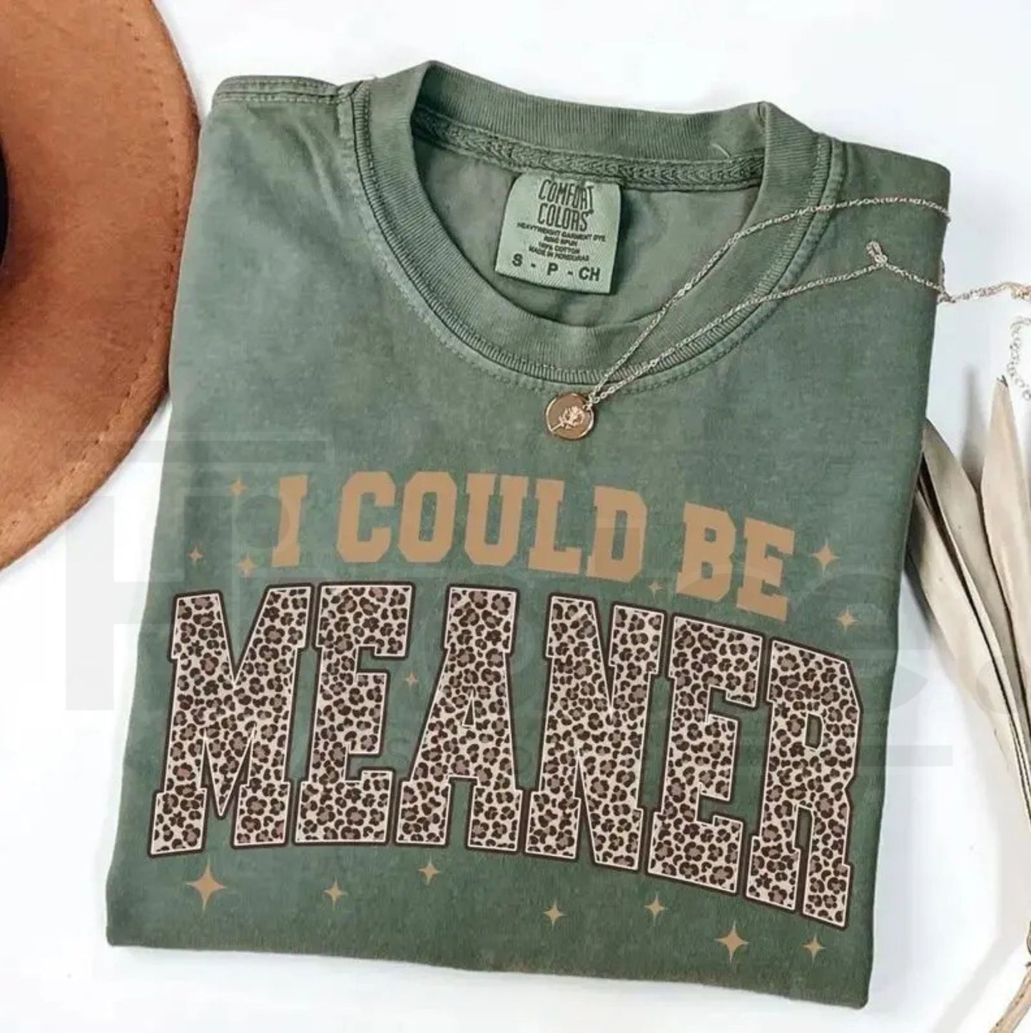 Comfort Colors I Could Be Meaner Shirt – Leopard Print Funny Quote Crewneck, Trendy Sarcasm T-Shirt for Women