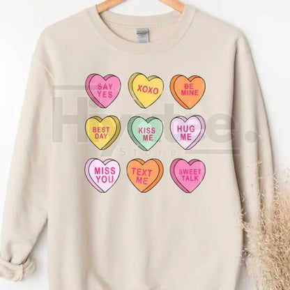 Pastel Conversation Hearts Valentine’s Day Sweatshirt: Trendy Romantic Gift for Her
