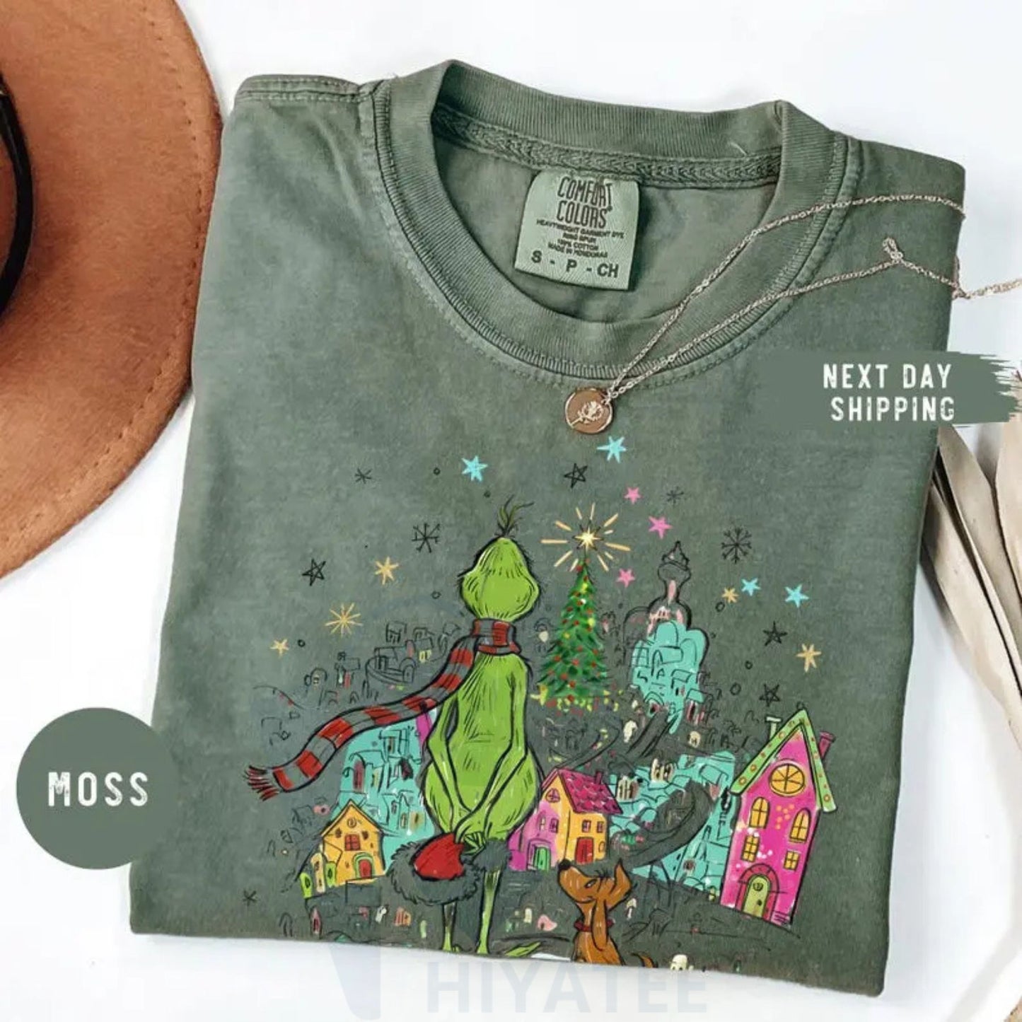 Comfort Colors Christmas Grinch Shirt – Whimsical Whoville Tree Shirt with Dog Max, Festive Green Star Tee