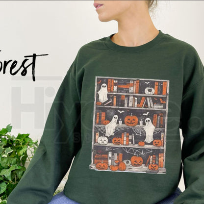 Ghost Bookcase Sweatshirt: Aesthetic Spooky Bookish Cute Halloween Crewneck