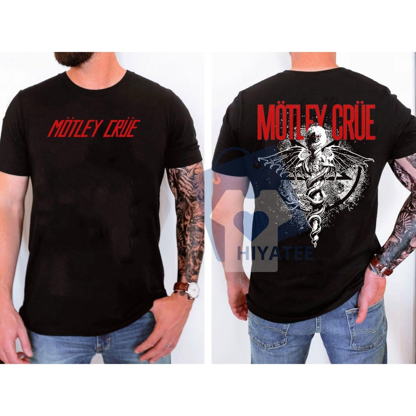 Motley Crue Kickstart My Heart Tour Shirt – Front & Back Print Band Tee, Black Rock Concert T-Shirt for Men & Women
