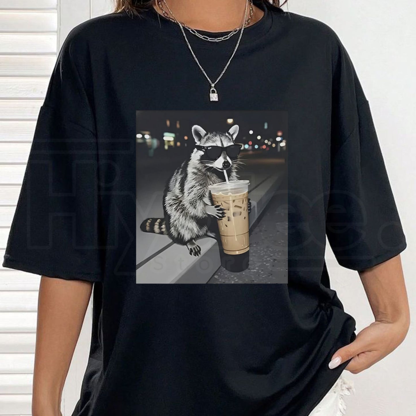 Funny Raccoon Drinking Iced Coffee – Caffeinated Trash Panda