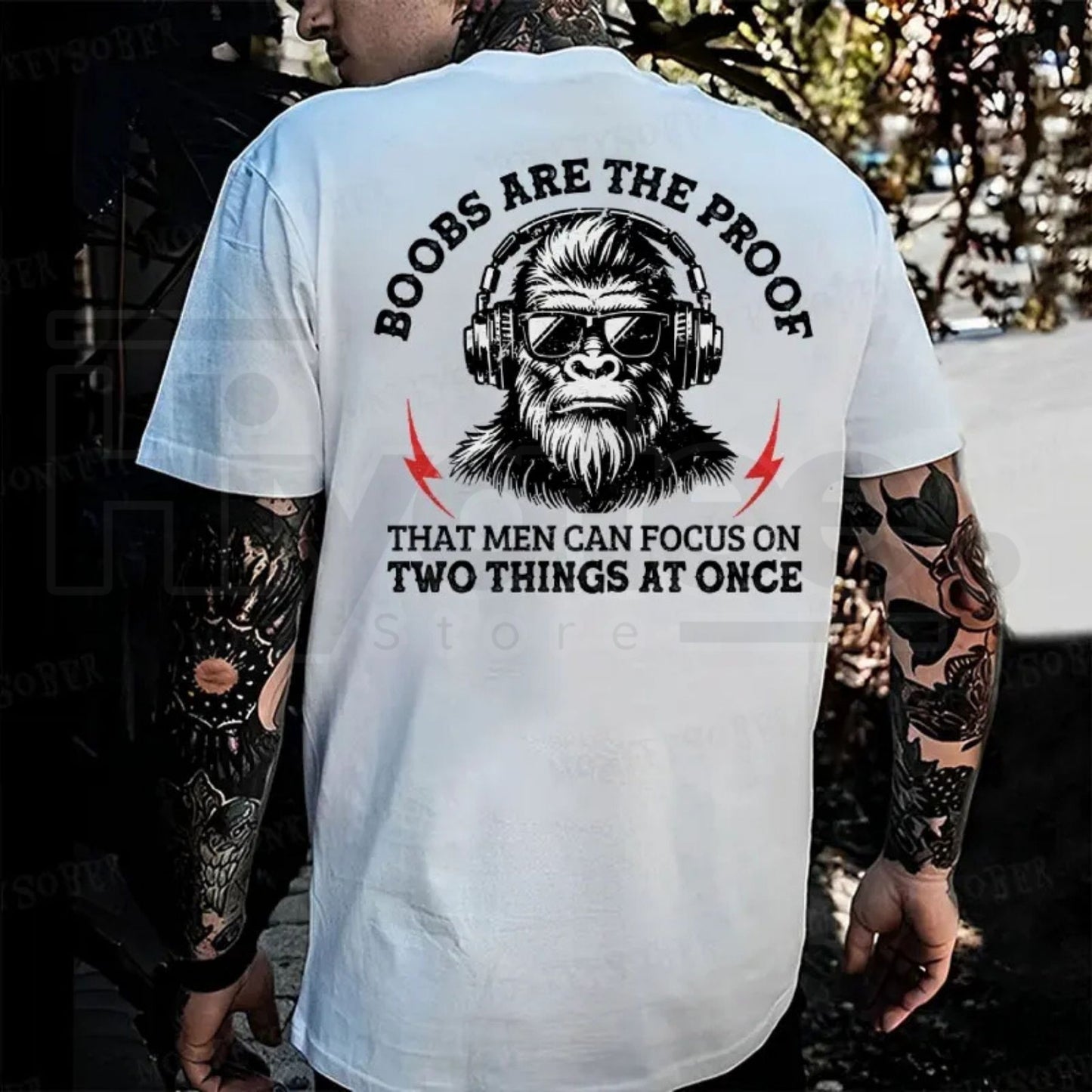 "Men Can Focus On Two Things" – Funny Sarcastic Monkey Graphic Top