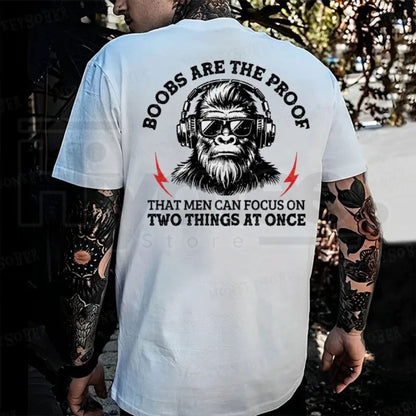"Men Can Focus On Two Things" – Funny Sarcastic Monkey Graphic Top