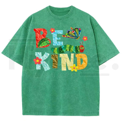 Be Kind Paper Collage Bug Butterfly Floral Vintage Washed Tee – Y2K Aesthetic Graphic Shirt