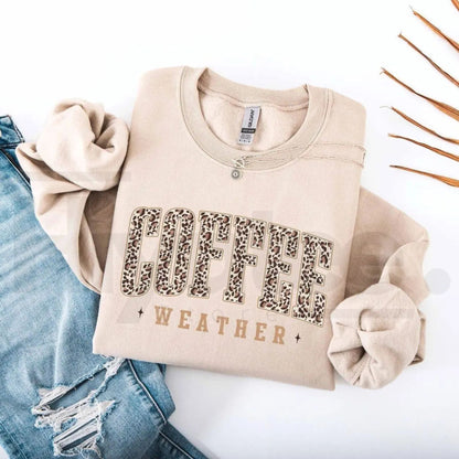 Retro Coffee Weather Sweatshirt – Cute Fall Pumpkin Spice Graphic Crewneck, Thanksgiving Gift for Coffee Lovers