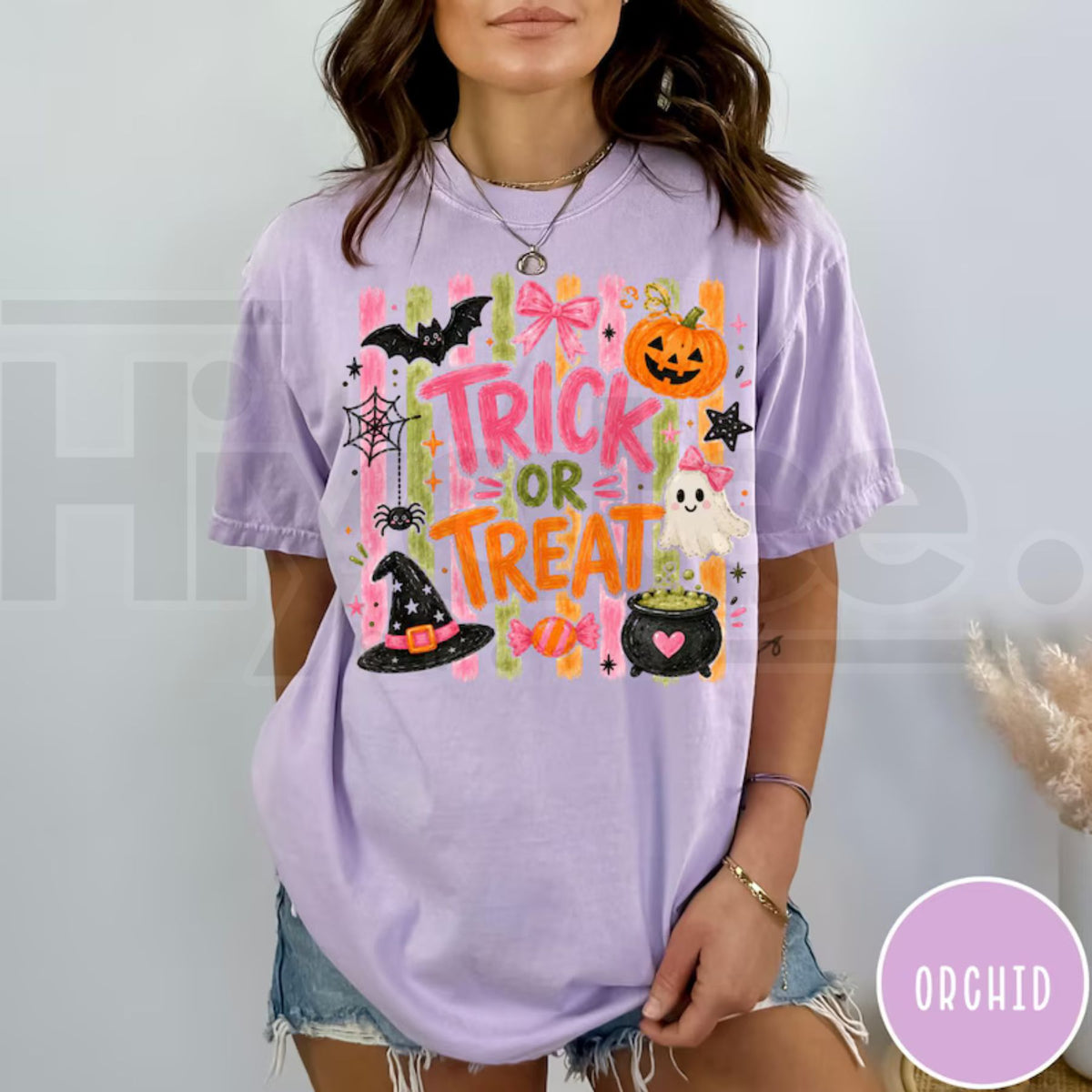 Comfort Colors Trick Or Treat Coquette Pink Halloween Tee