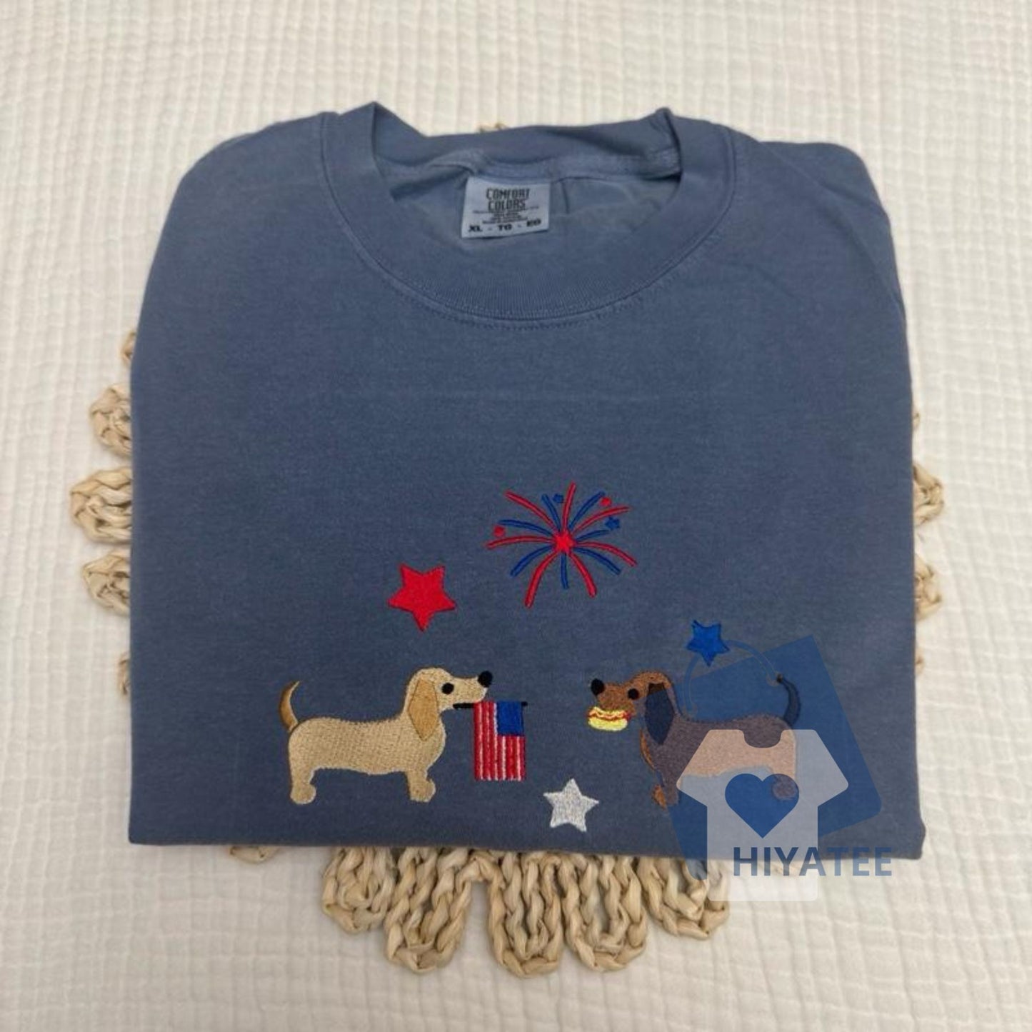 USA Dachshunds Embroidered Tee – Fourth of July Comfort Colors Shirt