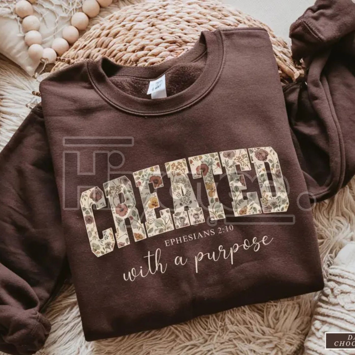 Jesus Sweatshirt: Created with a Purpose, Floral Sweater, Bible Verse Sweatshirt, Gift for Christian Women, Inspirational Faith Crewneck