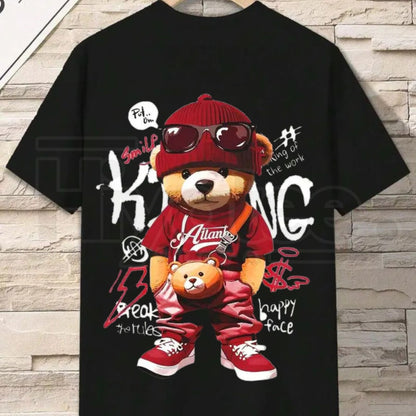 Womens Casual Bear Graphic T-Shirt – Alphabet Pattern Cotton Knit Crewneck Tee