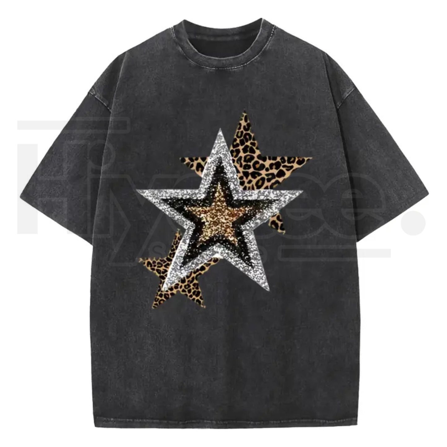 Holafish Outing Street Tee – Acid Wash Leopard Star Graphic Unisex T-Shirt