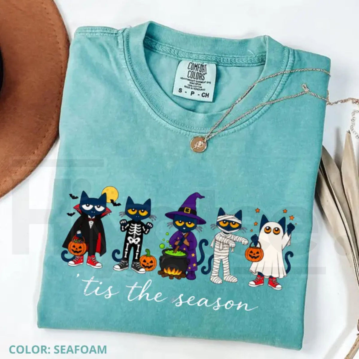 Pete the Cat Halloween Teacher Shirt Tis the Season Funny School Classroom Tee