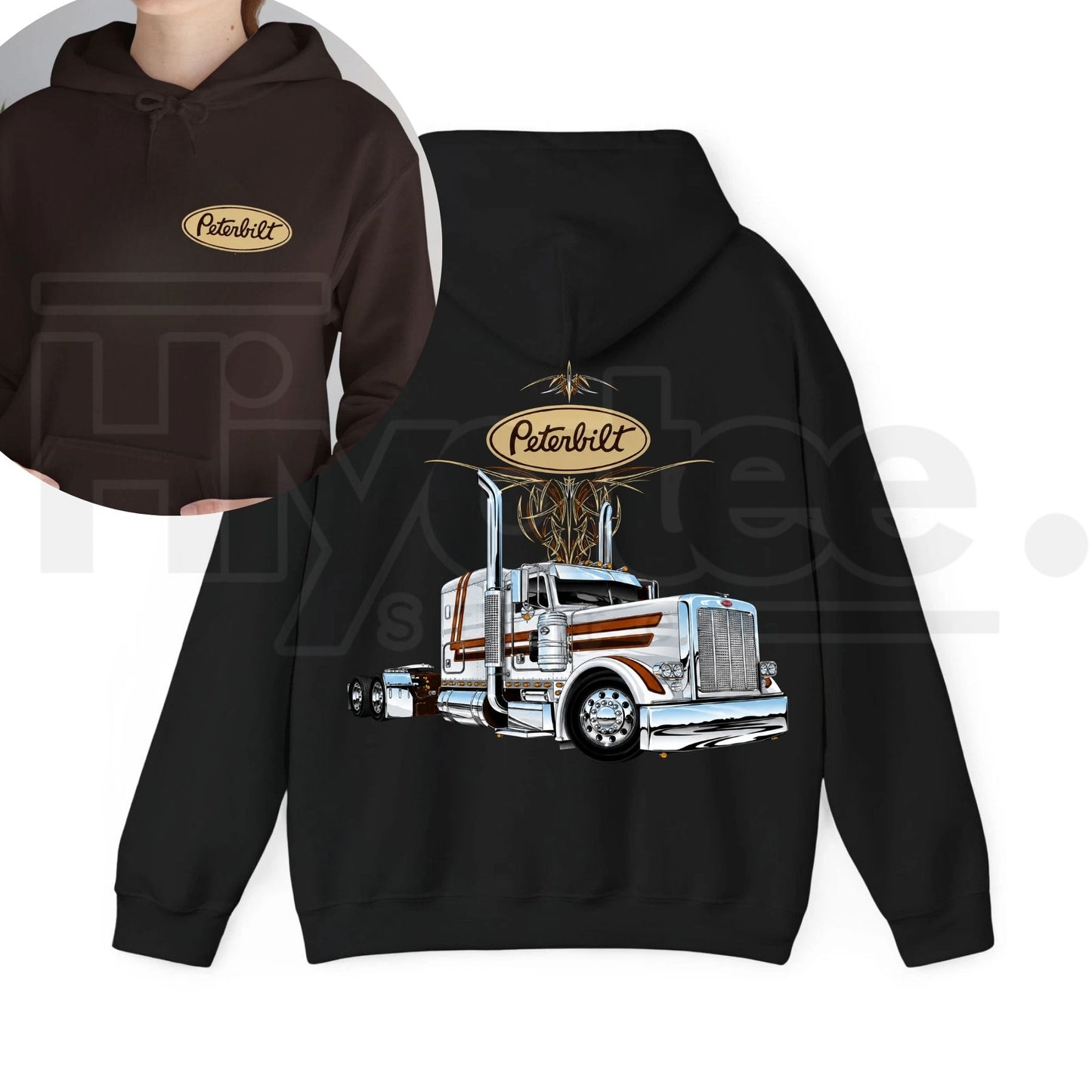 Classic Peterbilt Truck Graphic Hoodie – Vintage Semi-Truck Pullover, Heavy-Duty Apparel for Trucking Enthusiasts