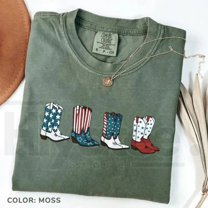 Comfort Colors® Patriotic Cowboy Boots Shirt – Fourth of July Western Graphic Tee