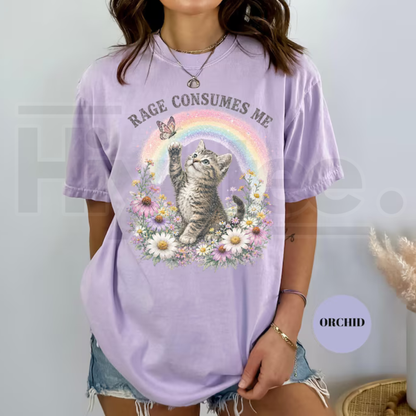 Vintage Rage Consumes Me T-Shirt Funny Cat Comfort Colors Tee Ironic Meme Top
