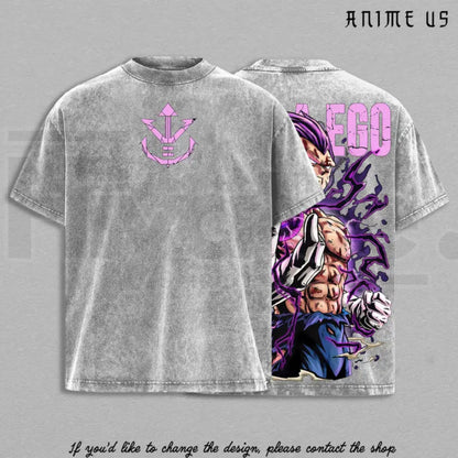 Ultra Ego Saiyan Warrior Vintage Washed T-Shirt – Purple Power Anime Inspired Oversized Graphic Tee