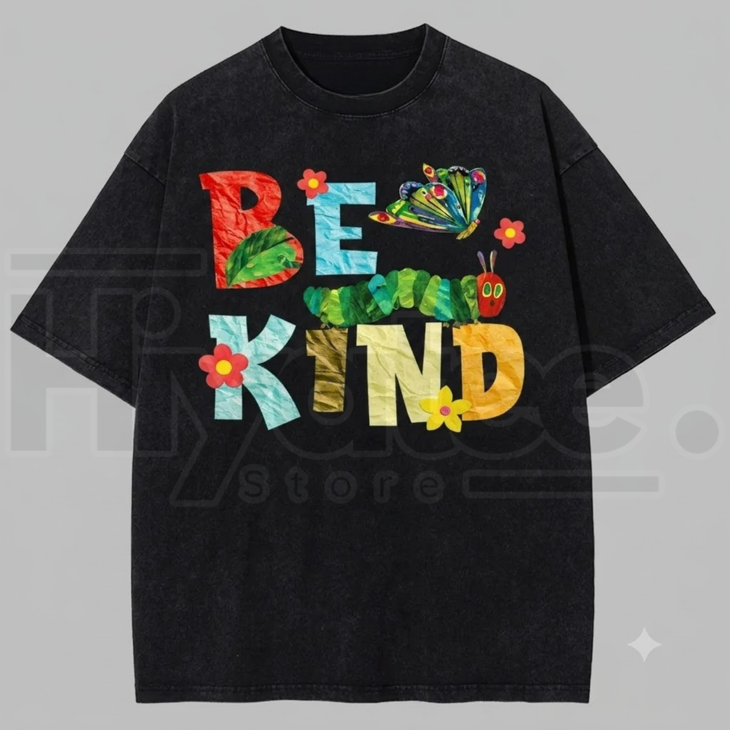 "Be Kind" Paper Cutout Collage Lettering Autumn Vintage Washed Tee