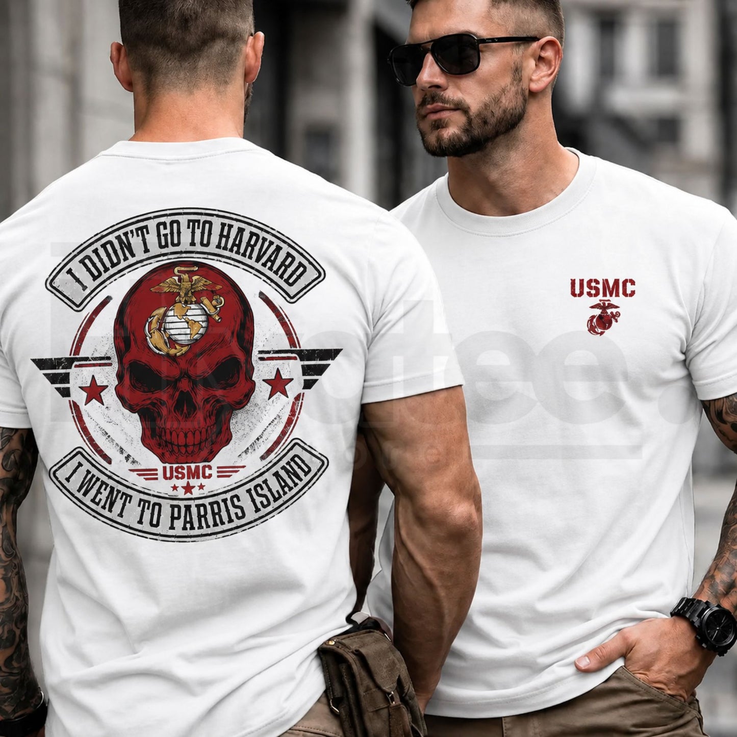 USMC Parris Island T-Shirt – I Didn't Go To Harvard Marine Corps Graphic Tee